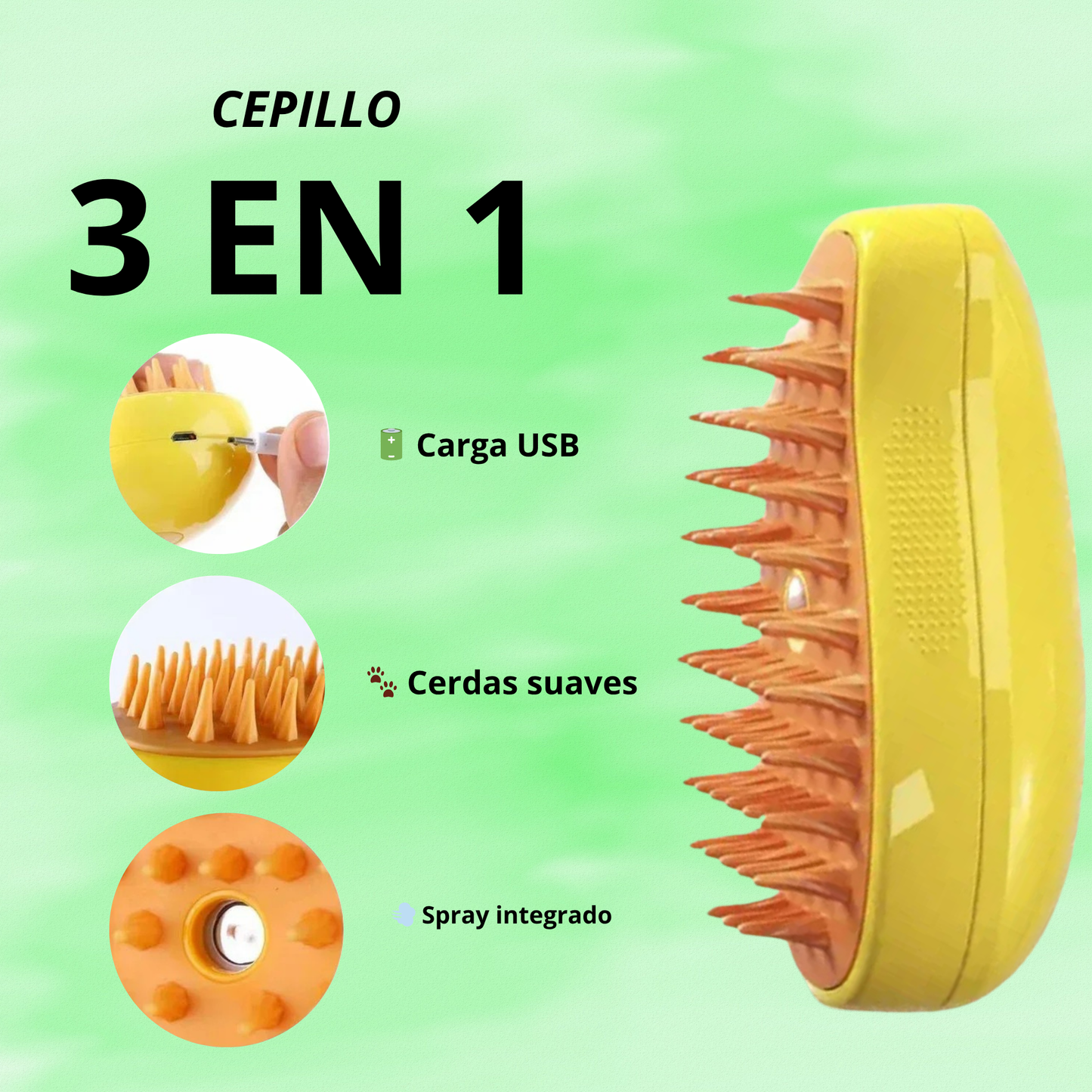 Cepillo de Vapor 3 en 1 para Mascotas